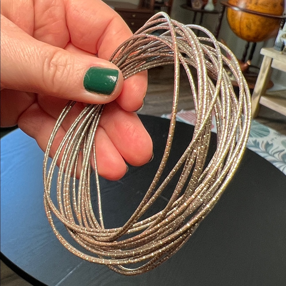 Vintage Etched Silver Interlocked Bangles Stack